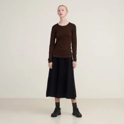 FUB Women’s Merino Wool Rib Lightweight Sweater - Walnut