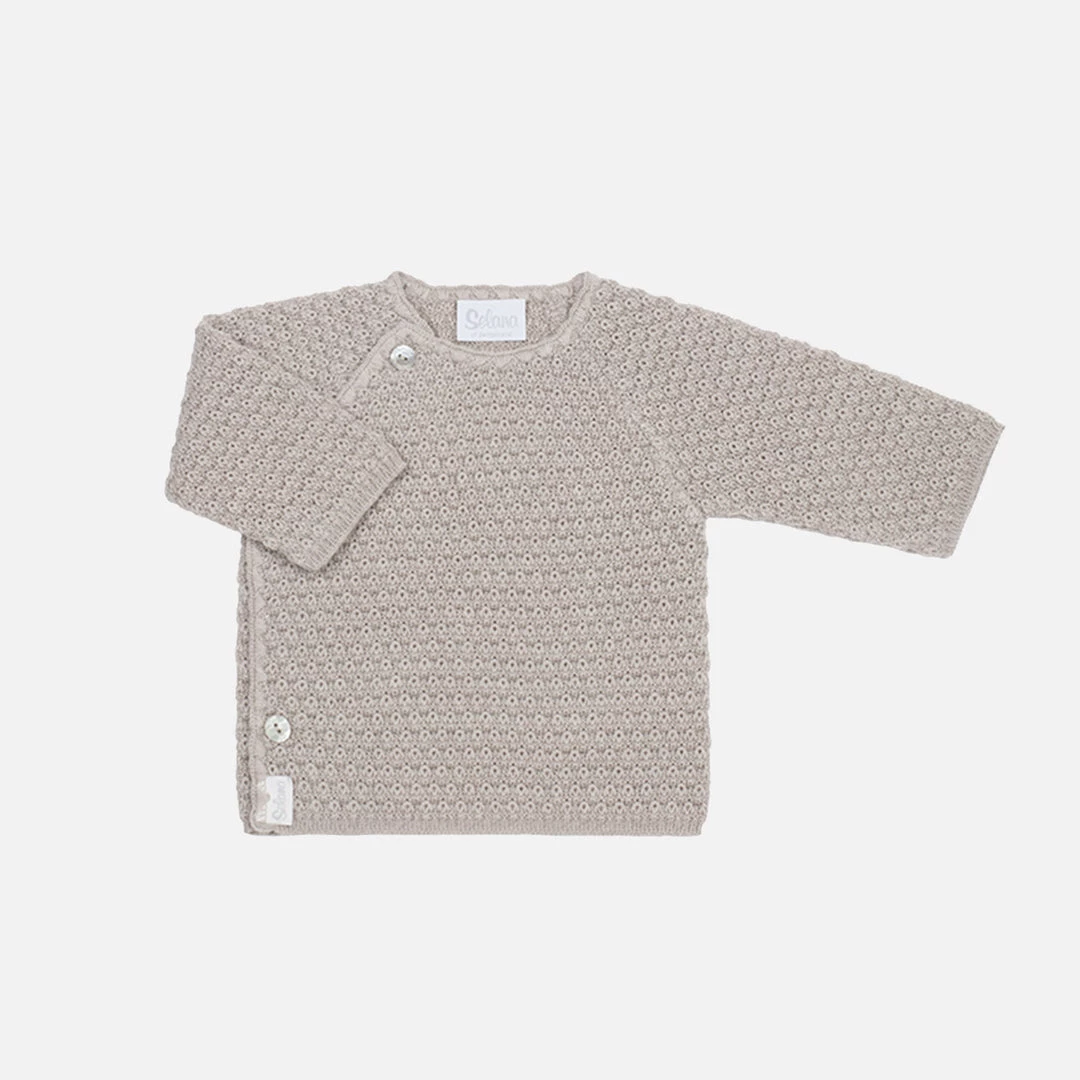 Selana Tops & Sweaters Organic Merino Wool Textured Wrap Cardigan - Beige 4 Selana Tops & Sweaters Organic Merino Wool Textured Wrap Cardigan - Beige