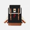 YKRA Cotton Canvas Matra Mini Backpack With Leather Strap & Base - Black