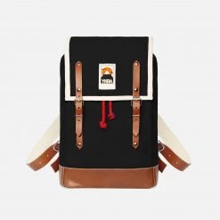 YKRA Cotton Canvas Matra Mini Backpack With Leather Strap & Base - Black