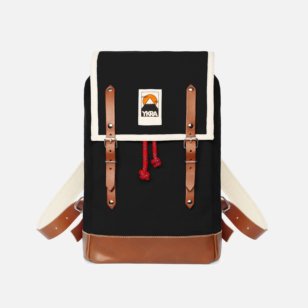 YKRA Cotton Canvas Matra Mini Backpack With Leather Strap & Base - Black 3 YKRA Cotton Canvas Matra Mini Backpack With Leather Strap & Base - Black