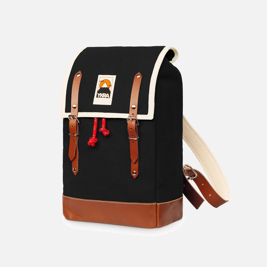 YKRA Cotton Canvas Matra Mini Backpack With Leather Strap & Base - Black 4 YKRA Cotton Canvas Matra Mini Backpack With Leather Strap & Base - Black
