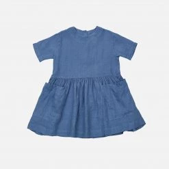 As We Grow SALE Linen SS Pocket Dress - Blue Nova