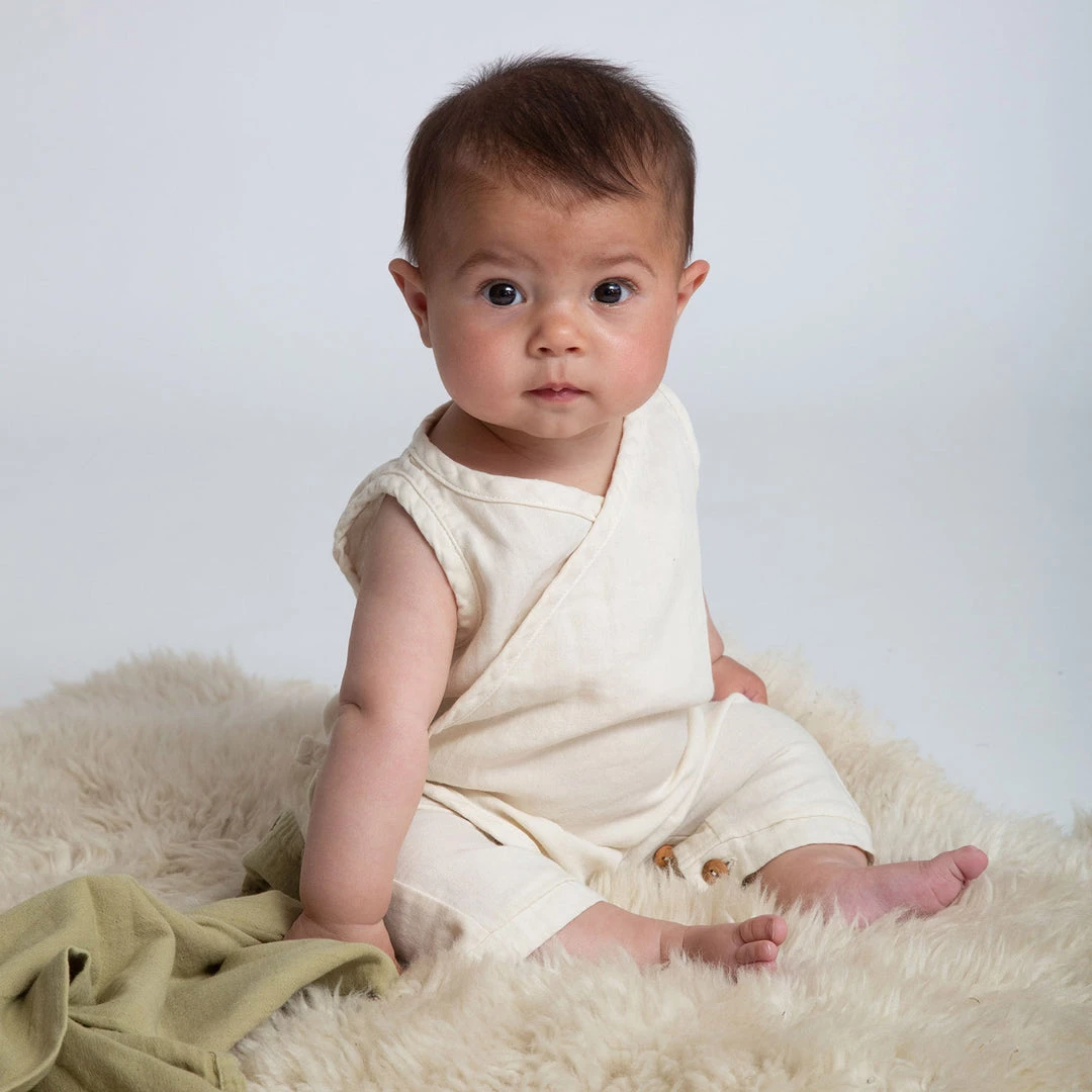 Beaumont Organic Organic Cotton Evan Romper - Ecru 3 Beaumont Organic Organic Cotton Evan Romper - Ecru