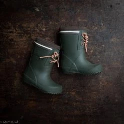 Bisgaard Shoes Natural Rubber Boots With Laces - Wool Lined - Green