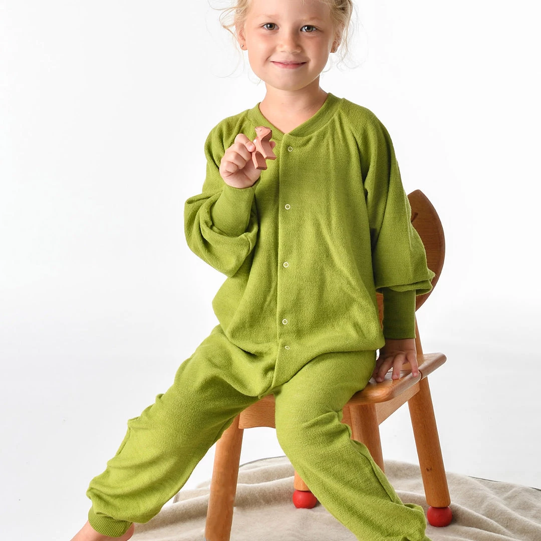 Cosilana Organic Merino Wool Kids Terry Pyjamas/Romper - Green Baby Wool 4 Cosilana Organic Merino Wool Kids Terry Pyjamas/Romper - Green Baby Wool