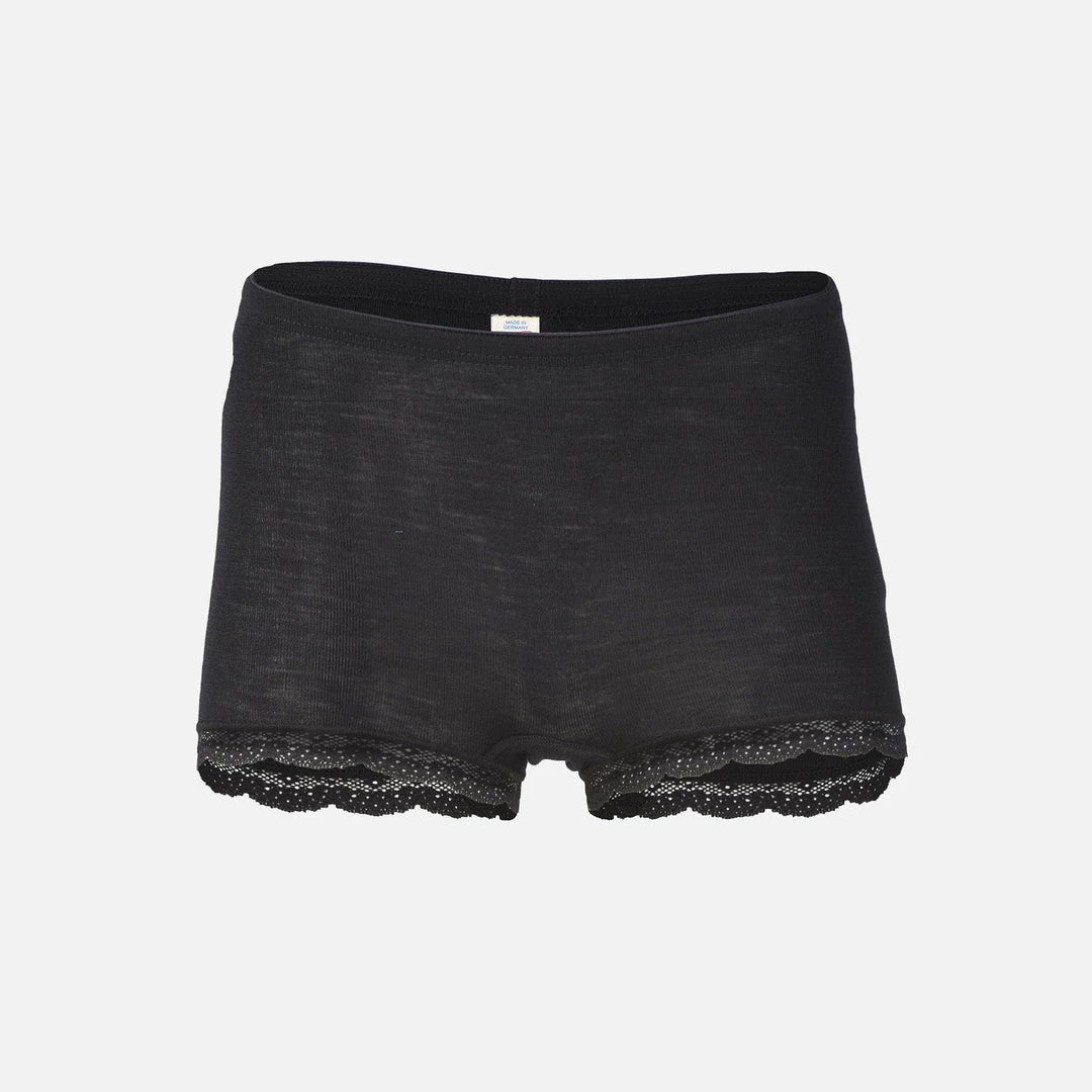 Engel Adults Women's Organic Merino Wool & Silk Boxer Shorts With Lace - Black 6 Engel Adults Women's Organic Merino Wool & Silk Boxer Shorts With Lace - Black