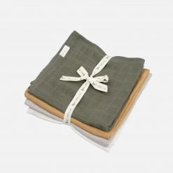 Fabelab Organic Cotton Muslins - Set Of 4 - Olive Garden Baby Sleep & Blankets