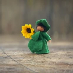 Fairies Handmade Wool Fairy Boy Holding Flower - Sunflower - Brown