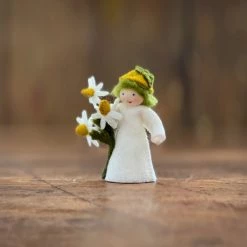 Fairies Handmade Wool Fairy Boy Holding Flower - Chamomile - White