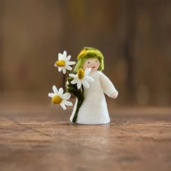 Fairies Handmade Wool Fairy Boy Holding Flower - Chamomile - White