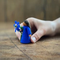 Fairies Handmade Wool Fairy Holding Flower - Bluebottle - Brown