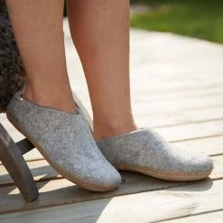 Glerups Adult's Felted Wool Open Heel Slipper - Grey