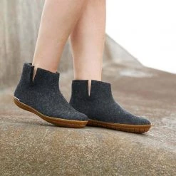 Glerups Adult's Felted Wool Slipper Boot With Rubber Sole - Charcoal