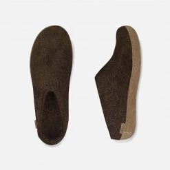 Glerups Adult's Felted Wool Open Heel Slipper - Brown