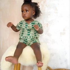 Kamso Cotton & Linen Baby Wax Cotton Fola Playsuit - Emerald Layer