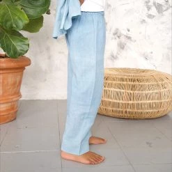 Kamso Cotton Remi Trousers - Light Indigo Cotton & Linen