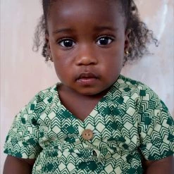 Kamso Cotton & Linen Baby Wax Cotton Fola Playsuit - Emerald Layer