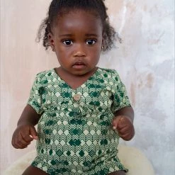 Kamso Cotton & Linen Baby Wax Cotton Fola Playsuit - Emerald Layer