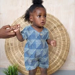 Kamso Baby Wax Cotton Fola Playsuit - Blue Tile Cotton & Linen