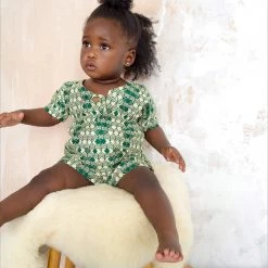 Kamso Cotton & Linen Baby Wax Cotton Fola Playsuit - Emerald Layer