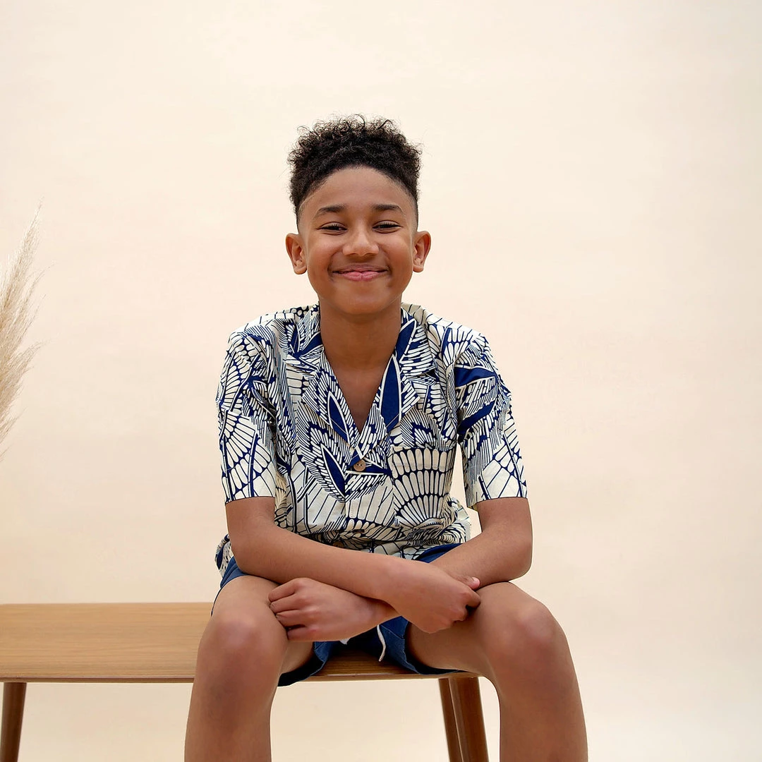 Kamso Wax Cotton Temi Shirt - Navy Leaf 7 Kamso Wax Cotton Temi Shirt - Navy Leaf