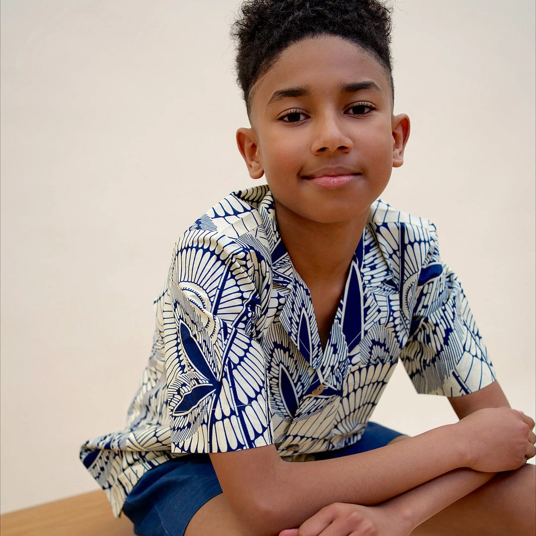 Kamso Wax Cotton Temi Shirt - Navy Leaf 4 Kamso Wax Cotton Temi Shirt - Navy Leaf