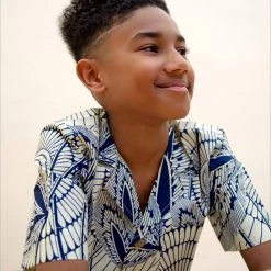 Kamso Wax Cotton Temi Shirt - Navy Leaf 12 Kamso Wax Cotton Temi Shirt - Navy Leaf