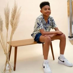 Kamso Wax Cotton Temi Shirt - Navy Leaf 14 Kamso Wax Cotton Temi Shirt - Navy Leaf