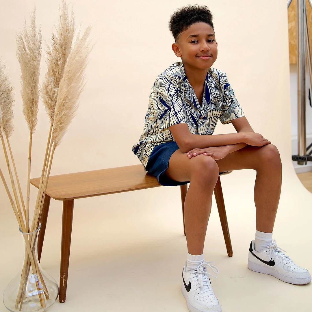 Kamso Wax Cotton Temi Shirt - Navy Leaf 8 Kamso Wax Cotton Temi Shirt - Navy Leaf