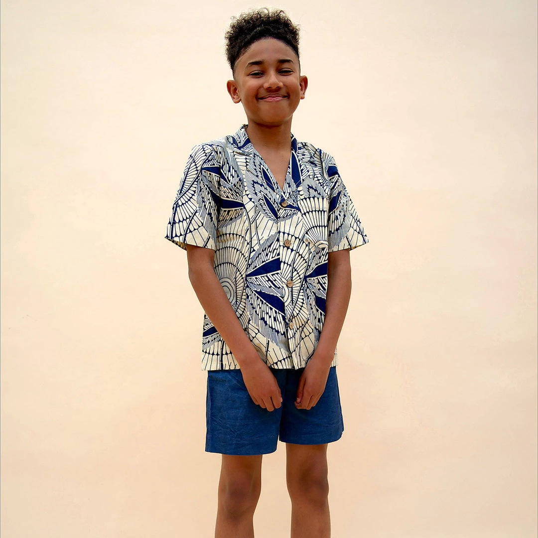 Kamso Wax Cotton Temi Shirt - Navy Leaf 5 Kamso Wax Cotton Temi Shirt - Navy Leaf