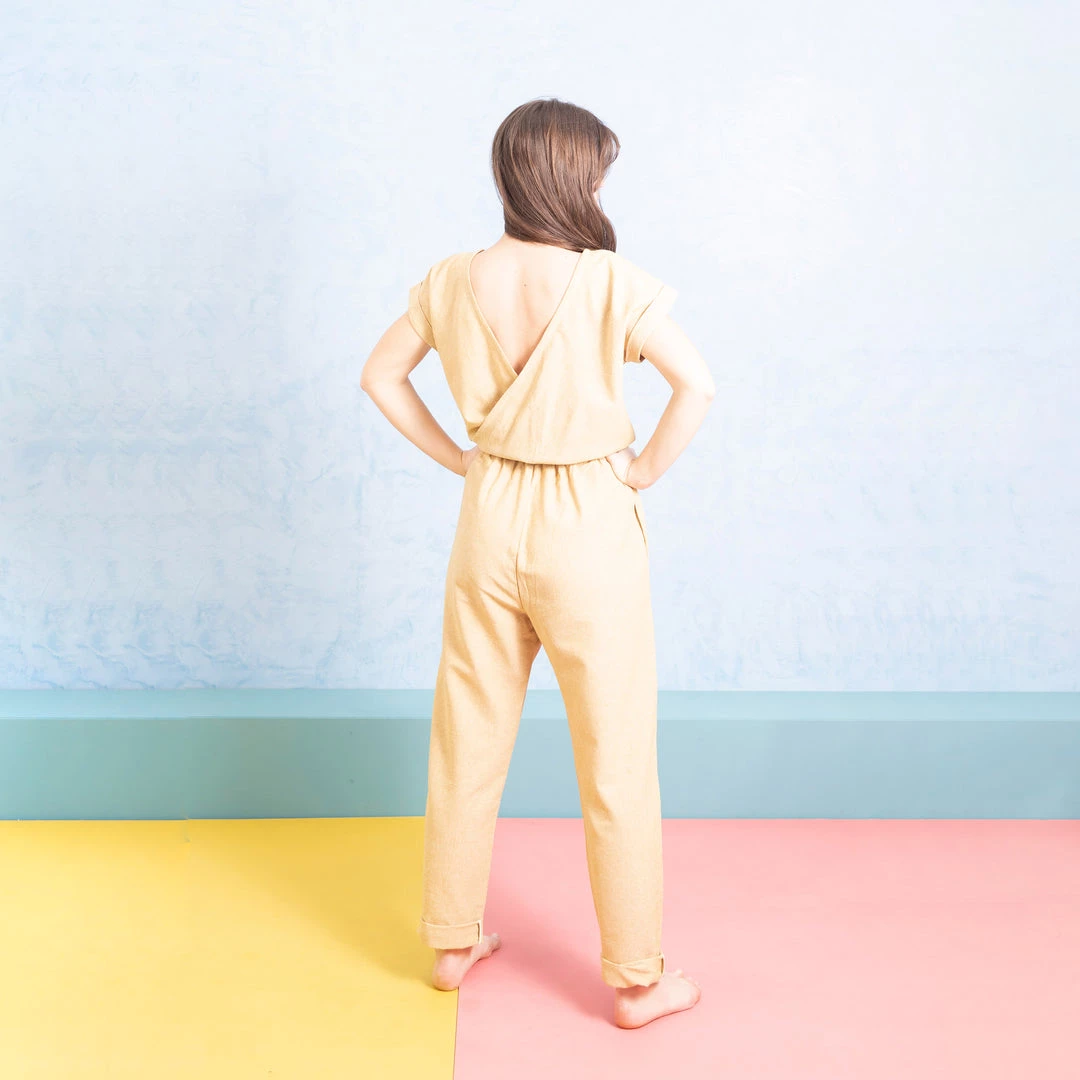 Ketiketa SALE Women's Hand Woven Cotton Adéle Jumpsuit - Mustard 3 Ketiketa SALE Women's Hand Woven Cotton Adéle Jumpsuit - Mustard