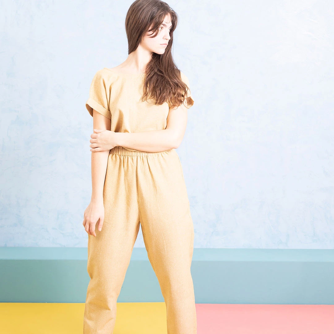 Ketiketa SALE Women's Hand Woven Cotton Adéle Jumpsuit - Mustard 4 Ketiketa SALE Women's Hand Woven Cotton Adéle Jumpsuit - Mustard