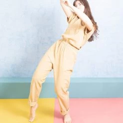 Ketiketa SALE Women's Hand Woven Cotton Adéle Jumpsuit - Mustard 12 Ketiketa SALE Women's Hand Woven Cotton Adéle Jumpsuit - Mustard