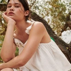 Liilu Women's Cotton Muslin Folk Top - Flamé/Milk