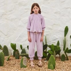 Liilu Organic Cotton Terry Smocked Pants - Lavender