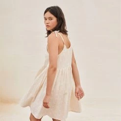 Liilu SALE Women's Organic Cotton Embroidered Louisa Dress - Ecru