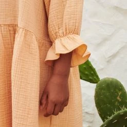 Liilu SALE Organic Cotton Muslin Lilou Dress - Apricot Cream