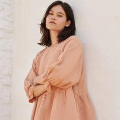 Liilu Women's Organic Cotton Muslin Lilou Dress - Toast