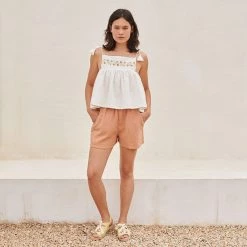 Liilu Women's Organic Cotton Muslin Tudor Shorts - Toast SALE