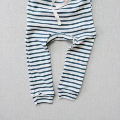 Mabo Cotton & Linen Organic Cotton Leggings - Natural/Azure Stripe