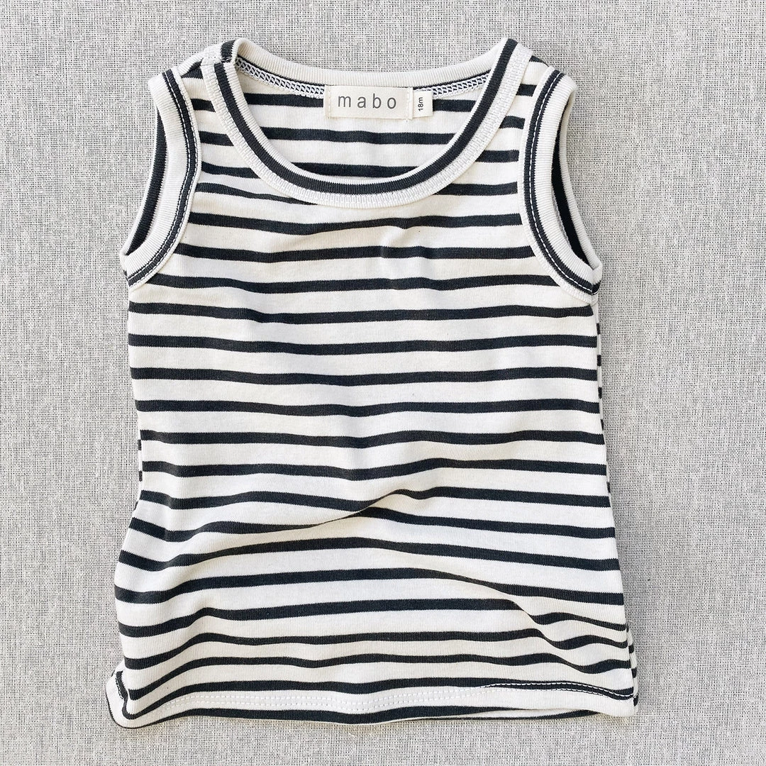 Mabo Organic Cotton Tank Top - Natural/Charcoal Stripe Cotton & Linen 3 Mabo Organic Cotton Tank Top - Natural/Charcoal Stripe Cotton & Linen