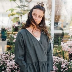 Matona Women's Linen Tilla Wrap Dress - Pine SALE 24 Matona Women's Linen Tilla Wrap Dress - Pine SALE