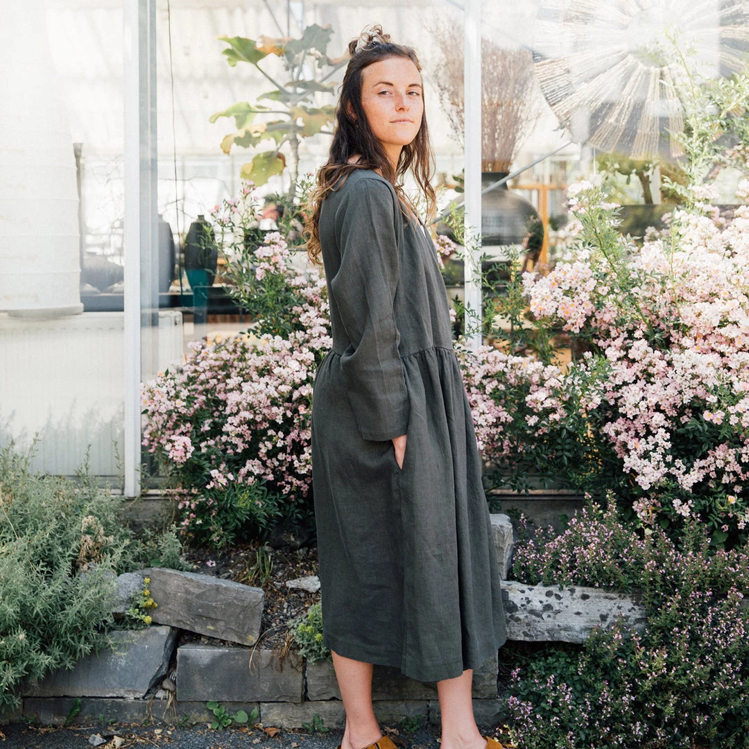 Matona Women's Linen Tilla Wrap Dress - Pine SALE 3 Matona Women's Linen Tilla Wrap Dress - Pine SALE