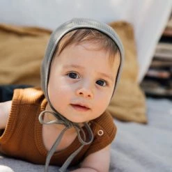 Matona Organic Cotton Waffle Bonnet - Olive