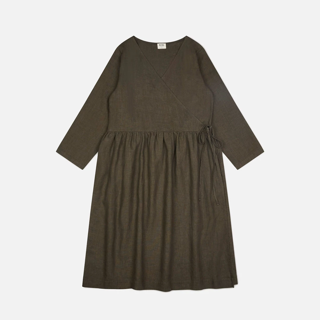 Matona Women's Linen Tilla Wrap Dress - Pine SALE 4 Matona Women's Linen Tilla Wrap Dress - Pine SALE