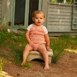 Misha & Puff Pima Cotton Cottonseed Starfish Sunsuit - Melon Cotton & Linen