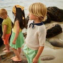 Misha & Puff Pima Cotton Short Sleeve Breezy Sweater - Moon