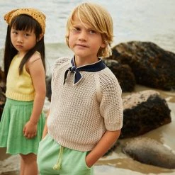 Misha & Puff Pima Cotton Short Sleeve Breezy Sweater - Moon