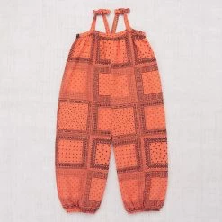 Misha & Puff Pima Cotton Bucket Overalls - Melon Patchwork Bandana